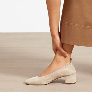 New Everlane Italian Leather The Day Heel Natural Suede Ballet Pumps SZ 6.5